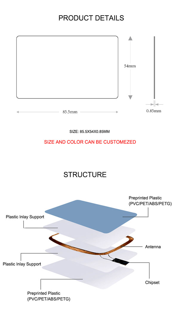 Tarjeta en blanco NFC de Pvc de alta calidad OEM <a href=https://rfid-life.com/RFID-Card.html target='_blank'>Tarjeta RFID</a> blanca brillante