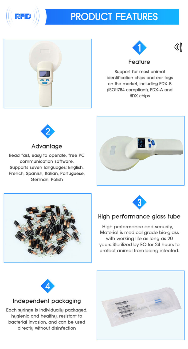 Lector de tarjetas portátil de identificación de etiquetas de oreja de animales RFID 2