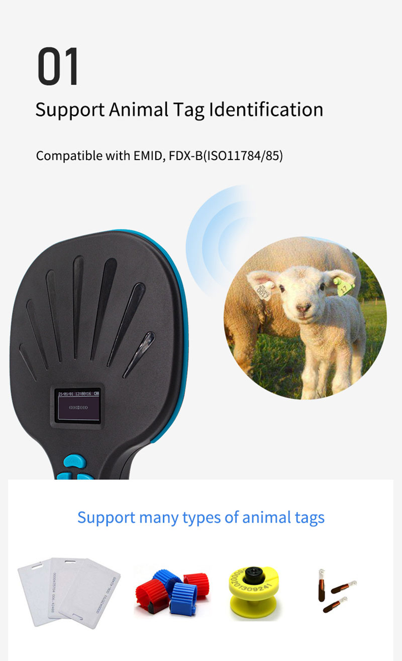 Lector de etiquetas de animales RFID multifunción de mano 2