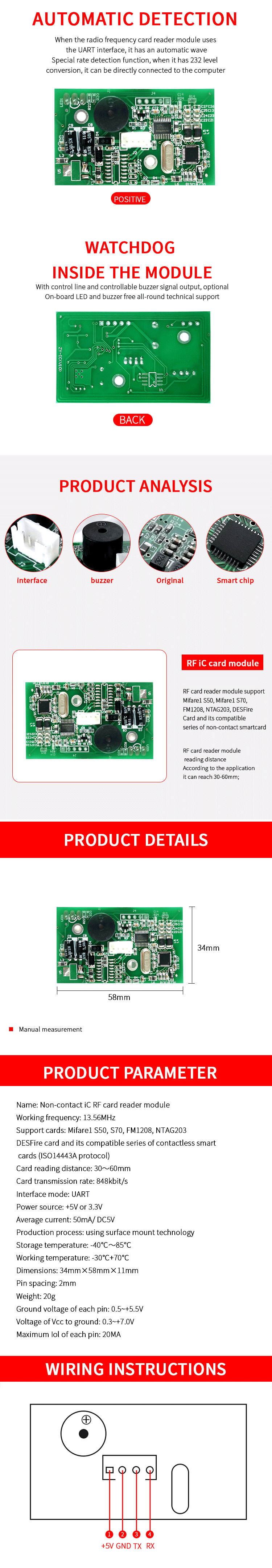 13.56mhz M1 IC ISO14443A TYPE A RS485 RS232 UART interface RFID Card Reader Module