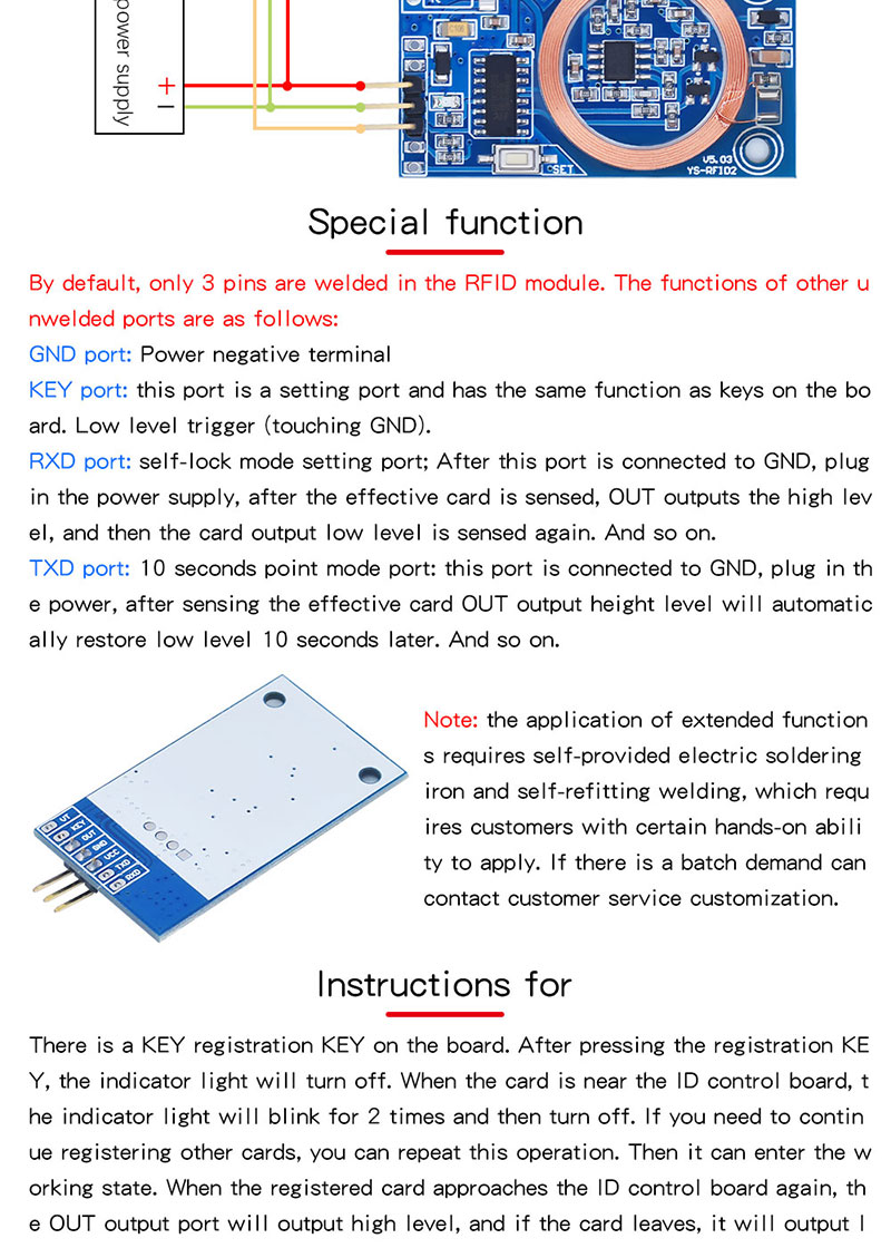 ID card learning module RFID reading card 5V 12V I/O port output 125K radio frequency microcontroller access card swipe DIY5