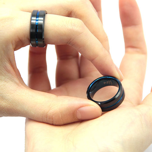 Anillo inteligente RFID multifuncional de material cerámico negro para tarjeta de visita con llave de cerradura de puerta 5